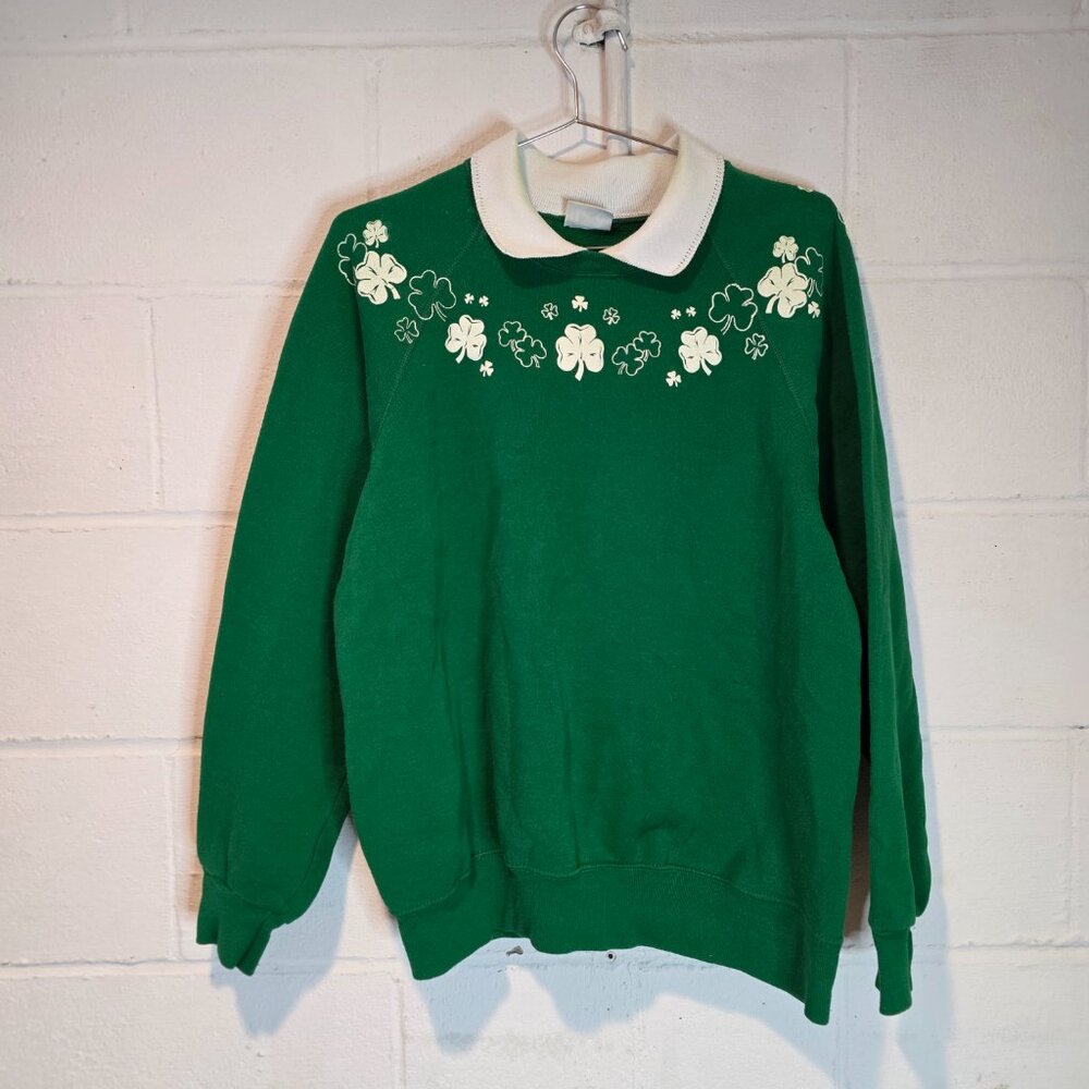 Cottagecore Granniecore Preppy Acedemia St. Patrick's Day Collared Sweatshirt - Picture 2 of 10